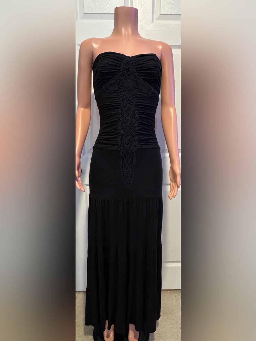 Sky Brand Black W/Crochet-Detail Maxi Dress - Women Size M